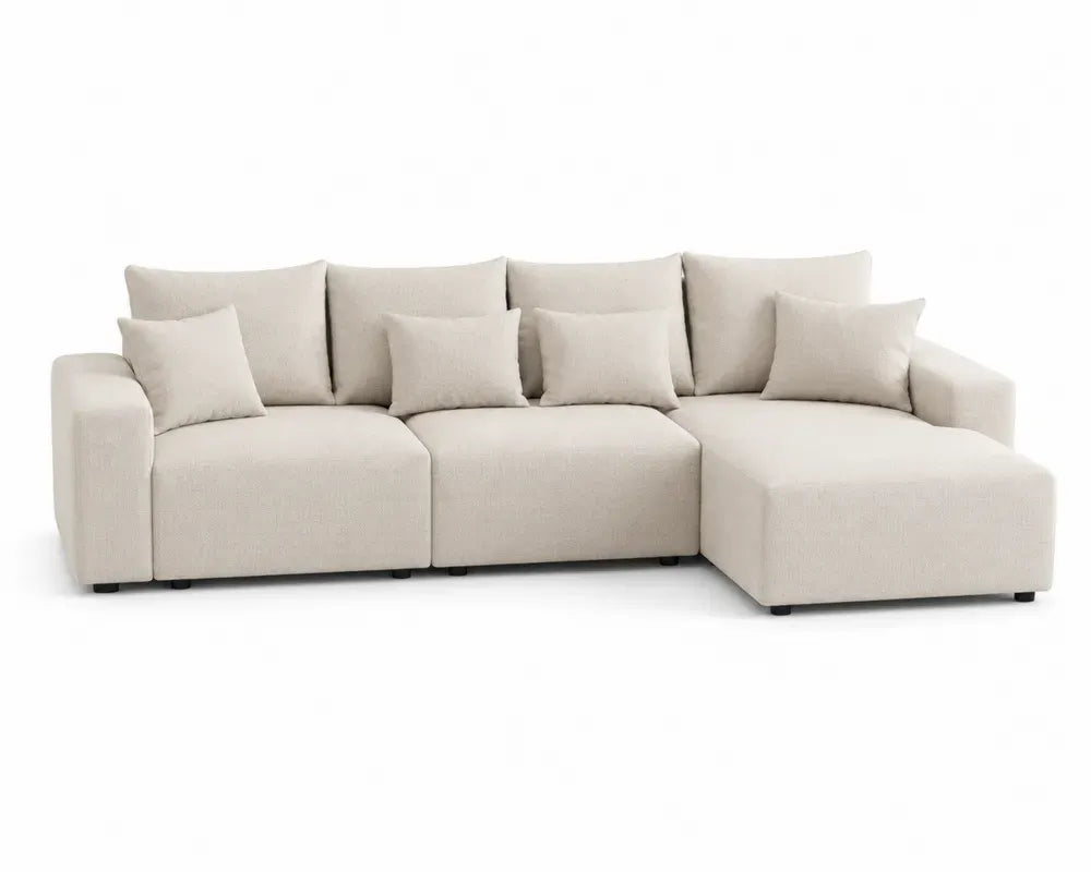 Modulares L-Sofa 4-Sitzer mit Recamiere rechts 285 x 160 x 85 cm Polyesterbezug Massivholz Sperrholz Beige Schwarz