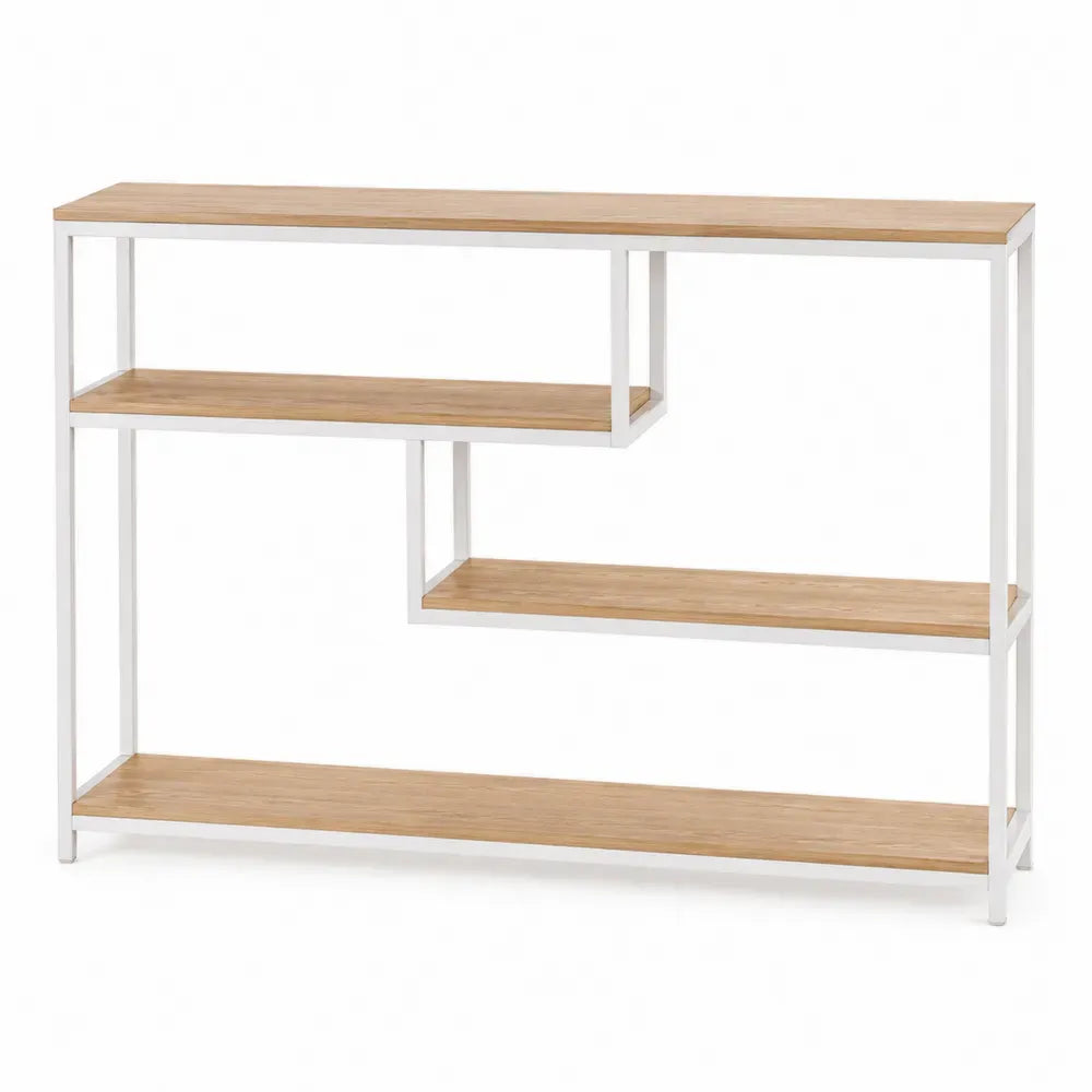 Konsolentisch schmal mit 4 Ablagen 120 x 30 x 80 cm Spanplatte Stahl rechteckig Eiche hell Weiß