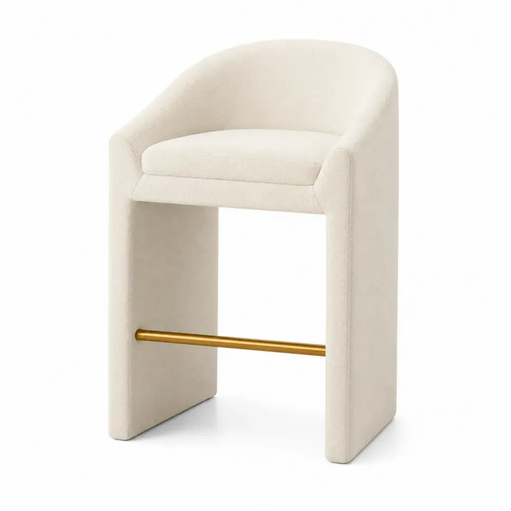 Barhocker gepolstert mit Rückenlehne Fußstütze Polyester-Bouclé Sperrholz Stahl Beige Goldfarben 54 x 53 x 92 cm