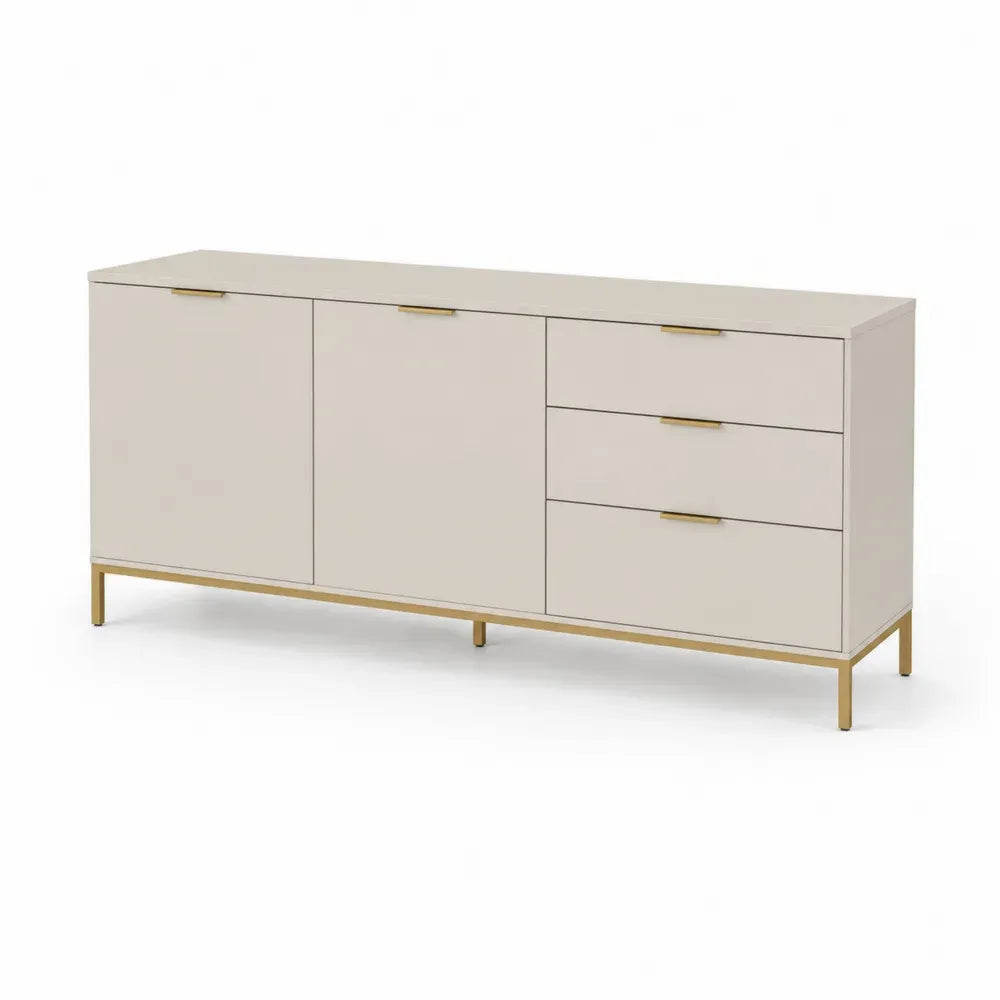 Sideboard Aufbewahrungsschrank mit 2 Türen und 3 Schubladen 160 x 40 x 78 cm MDF rechteckig Greige Goldfarben