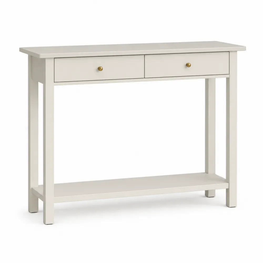 Konsolentisch rechteckig mit 2 Schubladen und Ablage 110 x 35 x 80 cm MDF Kautschukholz Creme Goldfarben