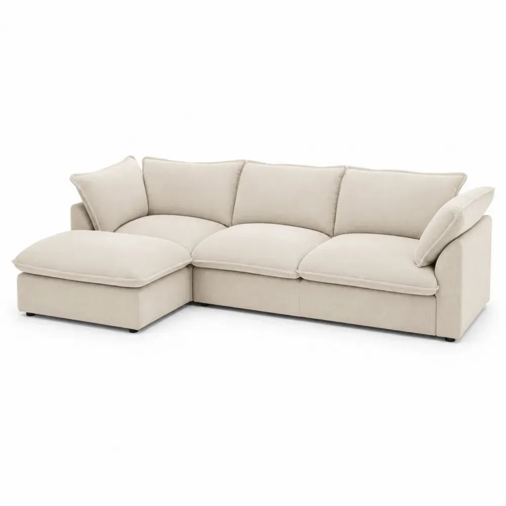 Modulares Ecksofa L-Form 4-Sitzer mit Recamiere links 280 x 160 x 82 cm Polyester-Cordgewebe Kiefernholz Sperrholz Beige Schwarz