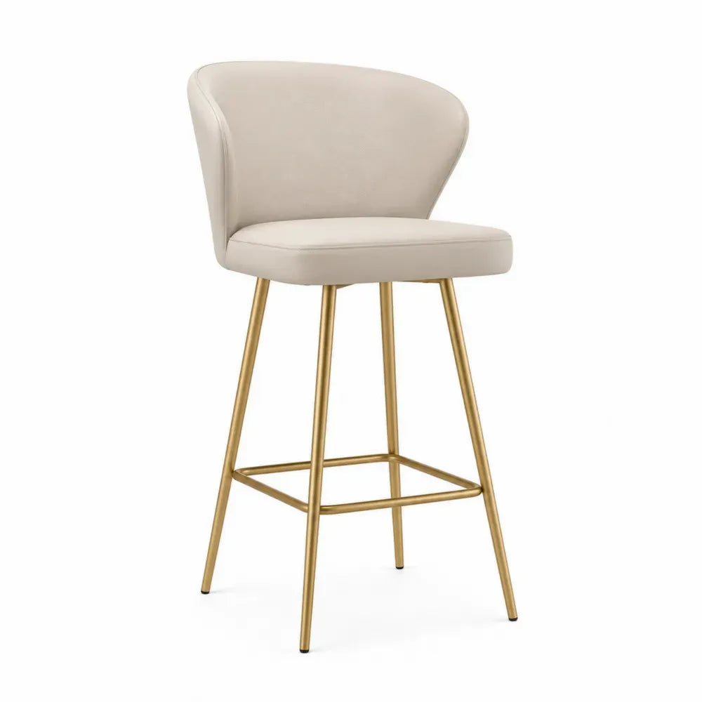 Barhocker mit halbrunder Rückenlehne Fußstütze Polyester Stahlrohr Beige Goldfarben 53 x 52 x 96 cm