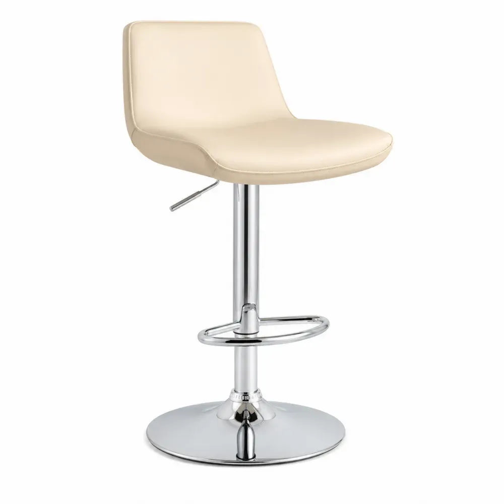 Barhocker Thekenstuhl höhenverstellbar drehbar mit Rückenlehne Fußstütze PU-Kunstleder verchromter Stahl Creme Silberfarben 44 x 50 x 87-108 cm