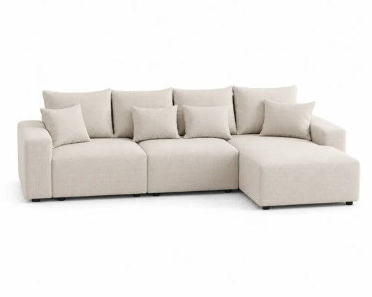 Modulares L-Sofa 4-Sitzer mit Recamiere rechts 285 x 160 x 85 cm Polyesterbezug Massivholz Sperrholz Beige Schwarz