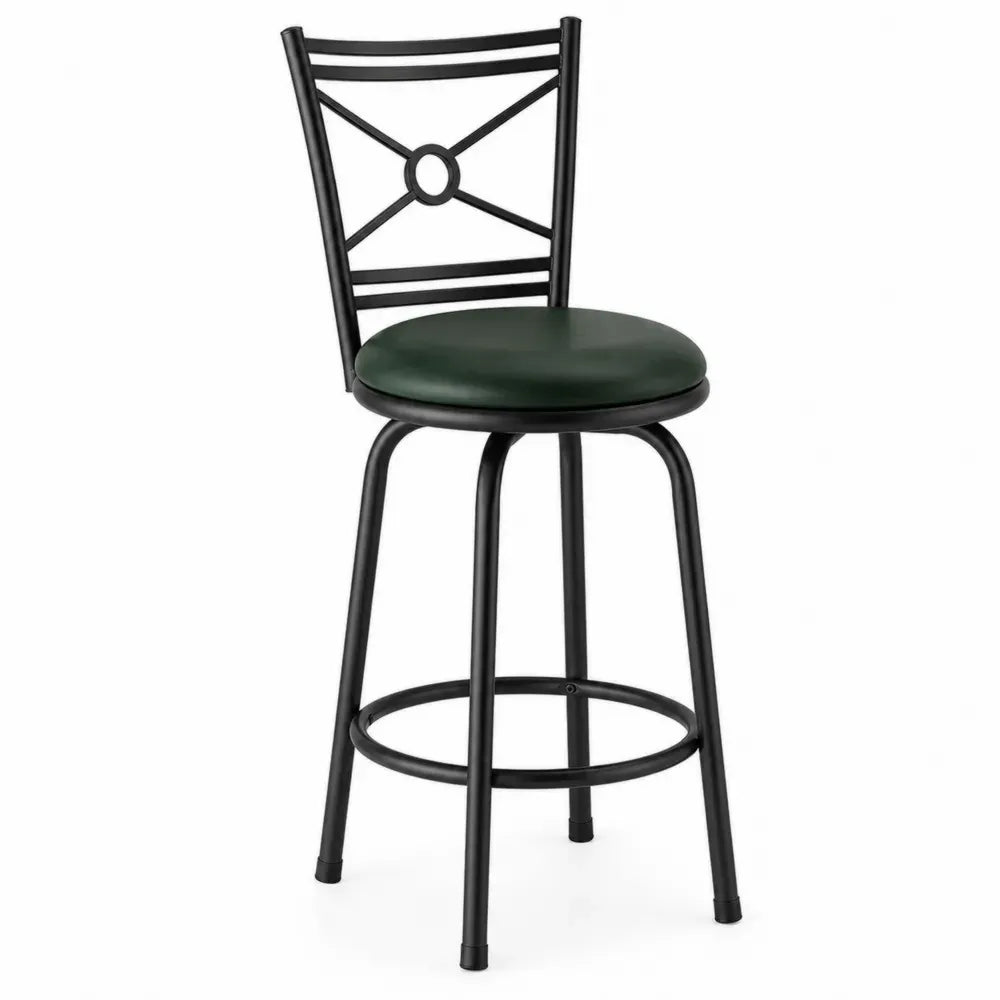 Barhocker mit Rückenlehne Fußring runder Sitzfläche Stahl PU-Kunstleder Dunkelgrün Schwarz 45 x 48 x 108 cm