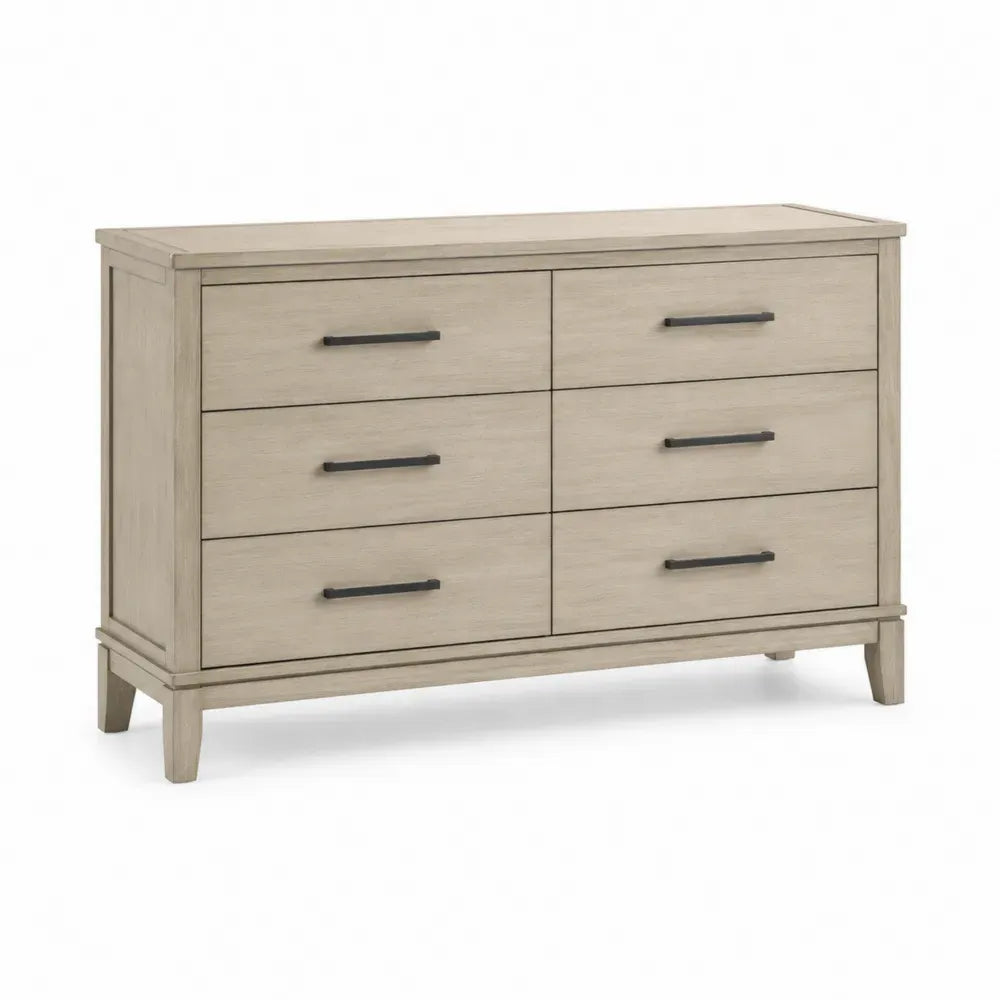 Kommode Sideboard mit 6 Schubladen rechteckig melaminbeschichtete Spanplatte Eiche hell Schwarz 140 x 45 x 78 cm