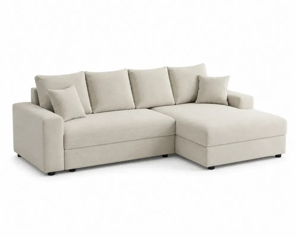 Modulares Ecksofa mit Recamiere rechts 3 Sitzplätze 250 x 160 x 85 cm Polyestergewebe Beige Schwarz