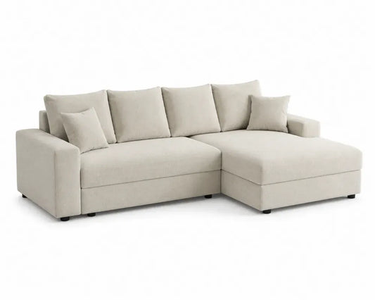 Modulares Ecksofa mit Recamiere rechts 3 Sitzplätze 250 x 160 x 85 cm Polyestergewebe Beige Schwarz