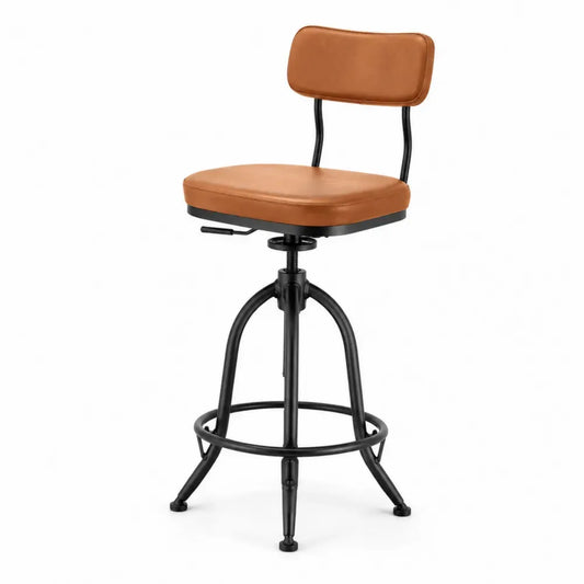 Barhocker Thekenhocker höhenverstellbar mit Rückenlehne Fußring PU-Kunstleder Stahl Cognacbraun Schwarz 45 x 48 x 92-108 cm