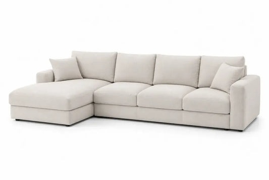 Modulares L-Sofa 4-Sitzer mit Ottomane links 285 x 155 x 82 cm Polyestergewebe Sperrholz Kiefernholz Creme Schwarz