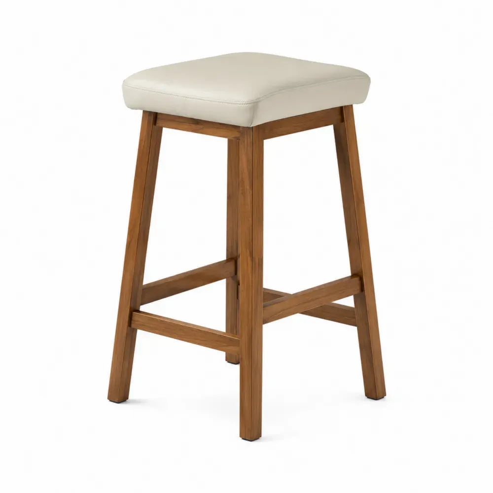 Barhocker gepolstert mit quadratischer Sitzfläche Kautschukholz PU-Kunstleder Creme Naturholz 42 x 42 x 68 cm