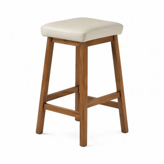 Barhocker gepolstert mit quadratischer Sitzfläche Kautschukholz PU-Kunstleder Creme Naturholz 42 x 42 x 68 cm