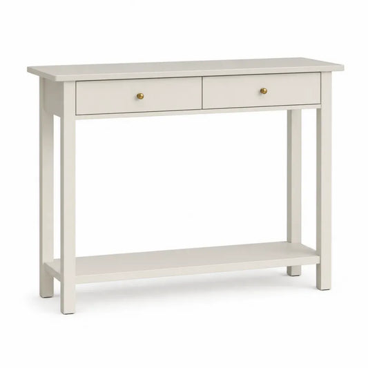 Konsolentisch rechteckig mit 2 Schubladen und Ablage 110 x 35 x 80 cm MDF Kautschukholz Creme Goldfarben
