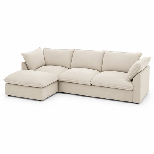 Modulares Ecksofa L-Form 4-Sitzer mit Recamiere links 280 x 160 x 82 cm Polyester-Cordgewebe Kiefernholz Sperrholz Beige Schwarz