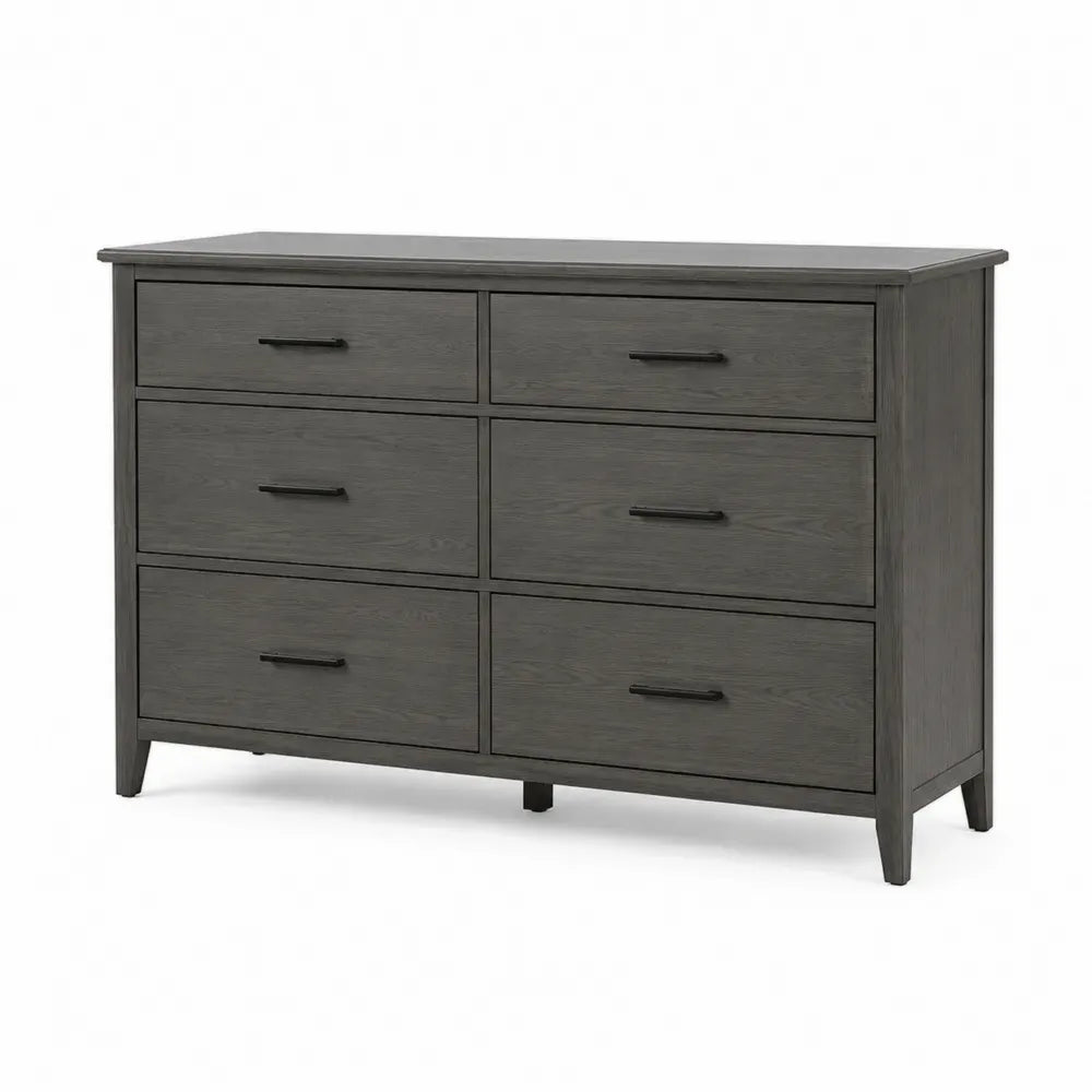 Kommode mit 6 Schubladen rechteckig melaminbeschichtete Spanplatte Dunkelgrau Schwarz 140 x 45 x 82 cm