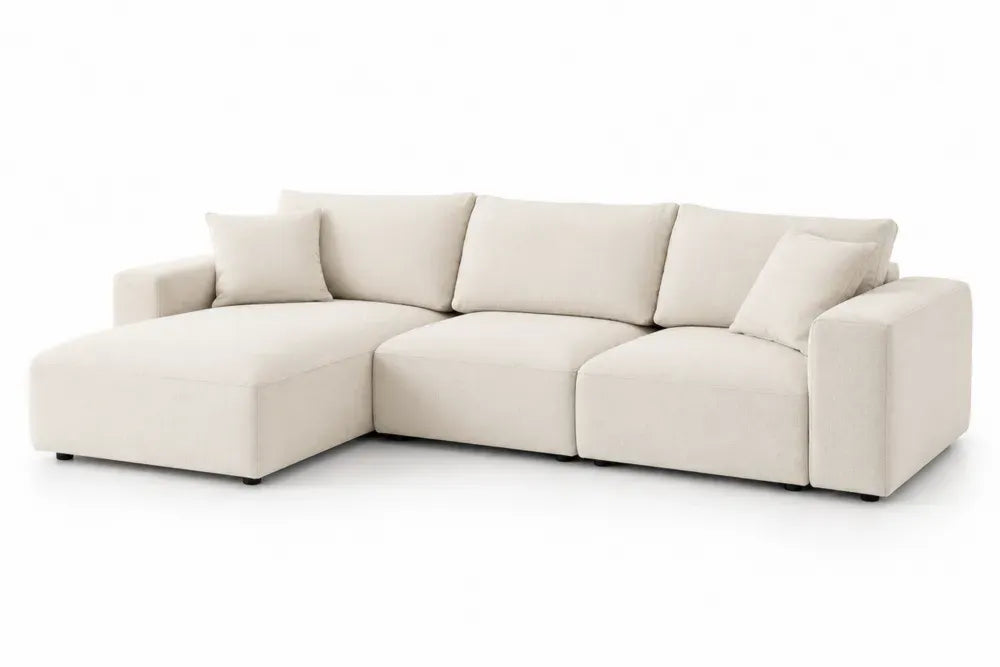 Modulares Ecksofa L-Form 4-Sitzer mit Ottomane links 285 x 155 x 82 cm Polyestergewebe Kiefernholz Sperrholz Creme Schwarz