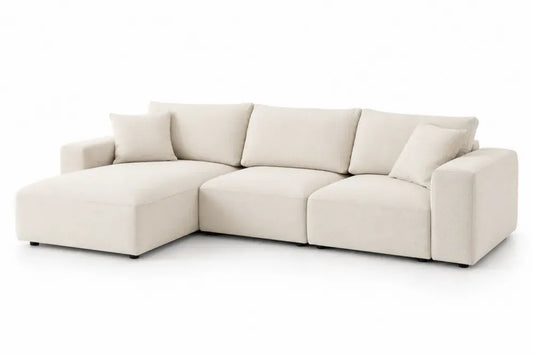 Modulares Ecksofa L-Form 4-Sitzer mit Ottomane links 285 x 155 x 82 cm Polyestergewebe Kiefernholz Sperrholz Creme Schwarz