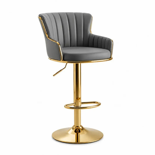 Barhocker höhenverstellbar drehbar mit Armlehnen Fußstütze PU-Kunstleder Stahl Grau Goldfarben 58 x 55 x 92-112 cm