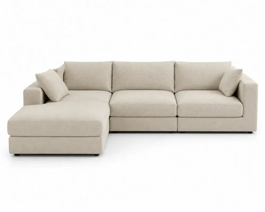 Modulares Ecksofa mit Recamiere links 290 x 170 x 85 cm Polyestergewebe Holzrahmen L Form Beige Schwarz