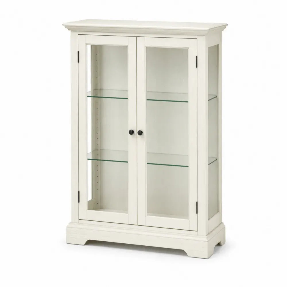 Vitrine Aufbewahrungsschrank mit 2 Glastüren 85 x 38 x 120 cm MDF gehärtetes Glas rechteckig Cremeweiß Schwarz