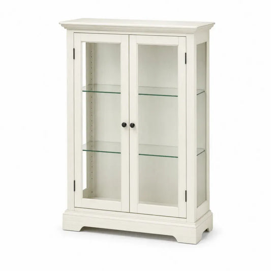 Vitrine Aufbewahrungsschrank mit 2 Glastüren 85 x 38 x 120 cm MDF gehärtetes Glas rechteckig Cremeweiß Schwarz