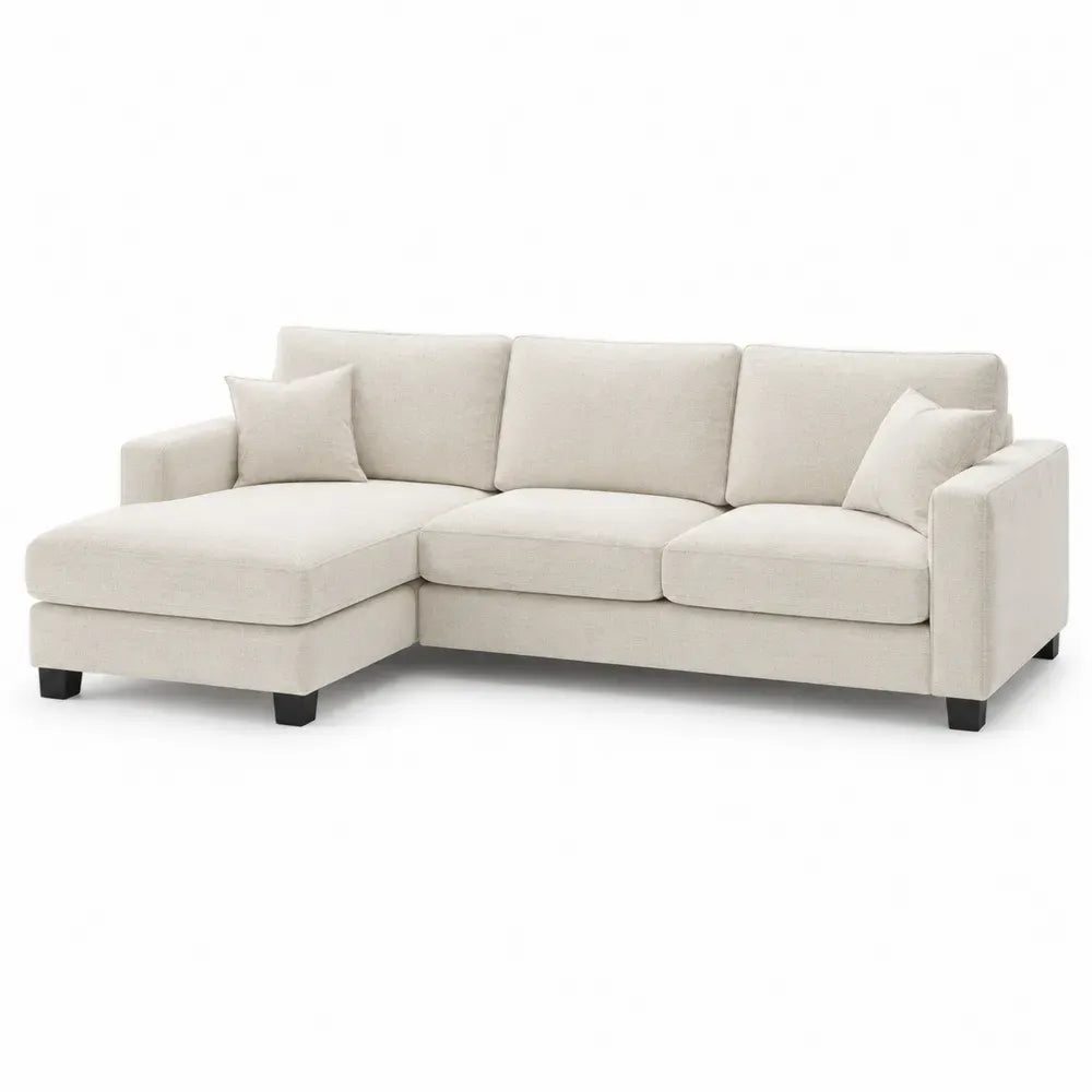 Modulsofa Ecksofa mit Recamiere links 260 x 155 x 82 cm Polyestergewebe L Form Creme Schwarz