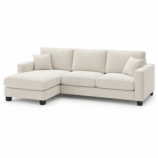 Modulsofa Ecksofa mit Recamiere links 260 x 155 x 82 cm Polyestergewebe L Form Creme Schwarz