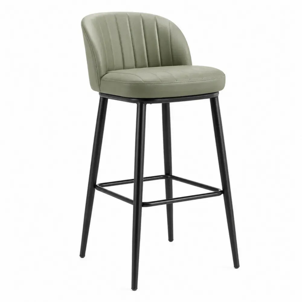 Barhocker Thekenhocker mit Rückenlehne Fußstütze PU-Kunstleder Stahl Olivgrün Schwarz 48 x 52 x 93 cm