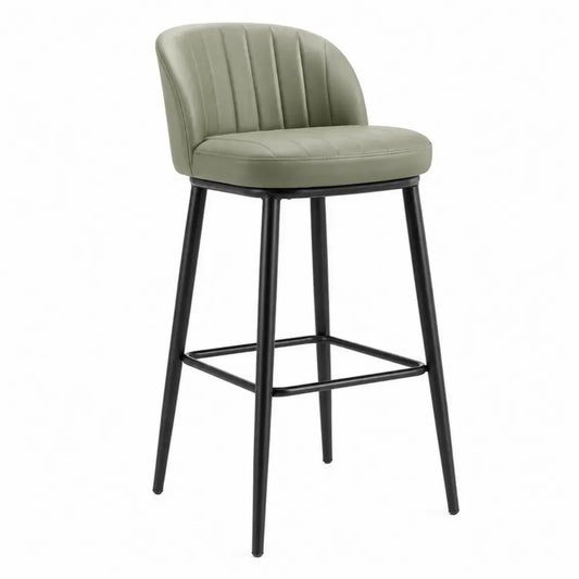 Barhocker Thekenhocker mit Rückenlehne Fußstütze PU-Kunstleder Stahl Olivgrün Schwarz 48 x 52 x 93 cm