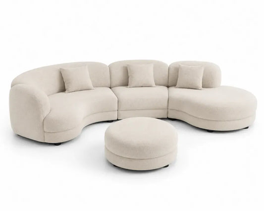 Modulares Sofa Set halbkreisförmig 3 Sitzer mit rundem Hocker 290 x 155 x 78 cm Polyester Bouclé Creme Schwarz