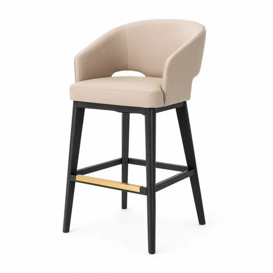 Barhocker mit halbrunder Rückenlehne Armlehnen und Fußstütze 55 x 54 x 98 cm PU-Kunstleder pulverbeschichteter Stahl Beige Schwarz Goldfarben
